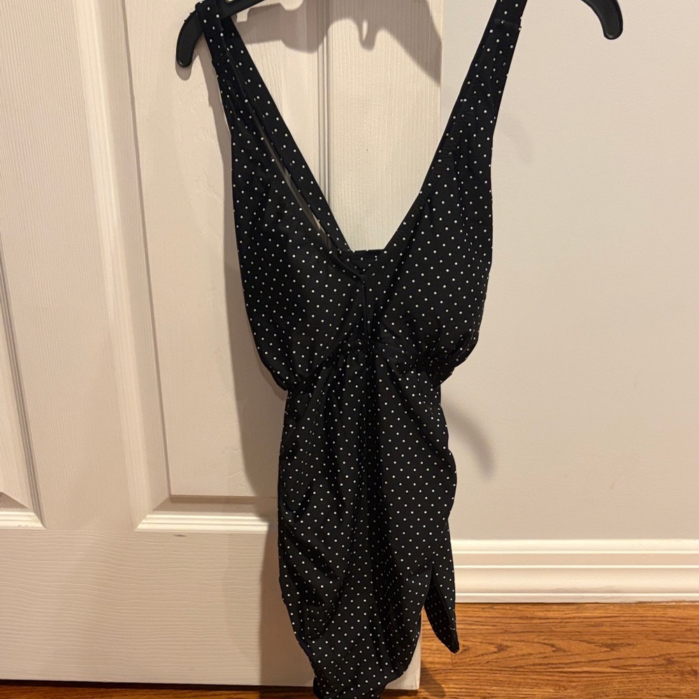 Black Polka Dot Maternity Halter One Piece Bathing Suit - Picture 2 of 7